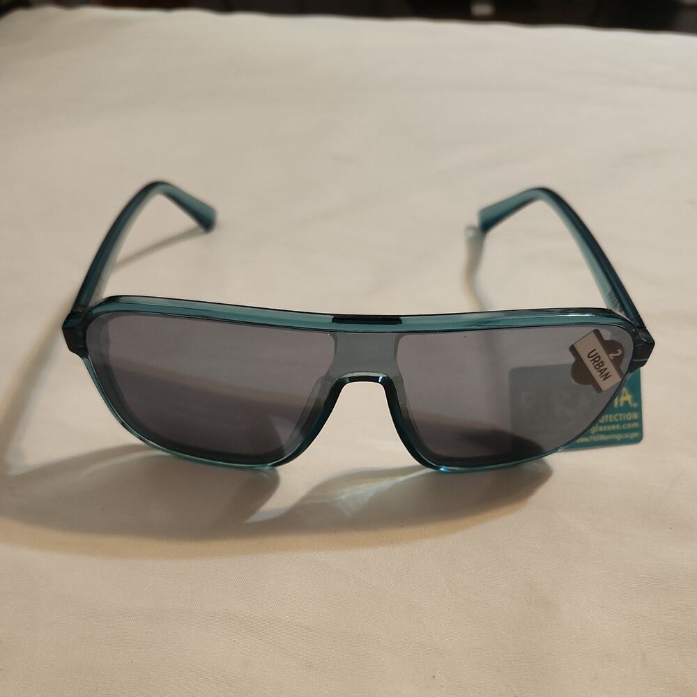 Urban Liam Square Shield Sunglasses Clear Teal Style # 62197